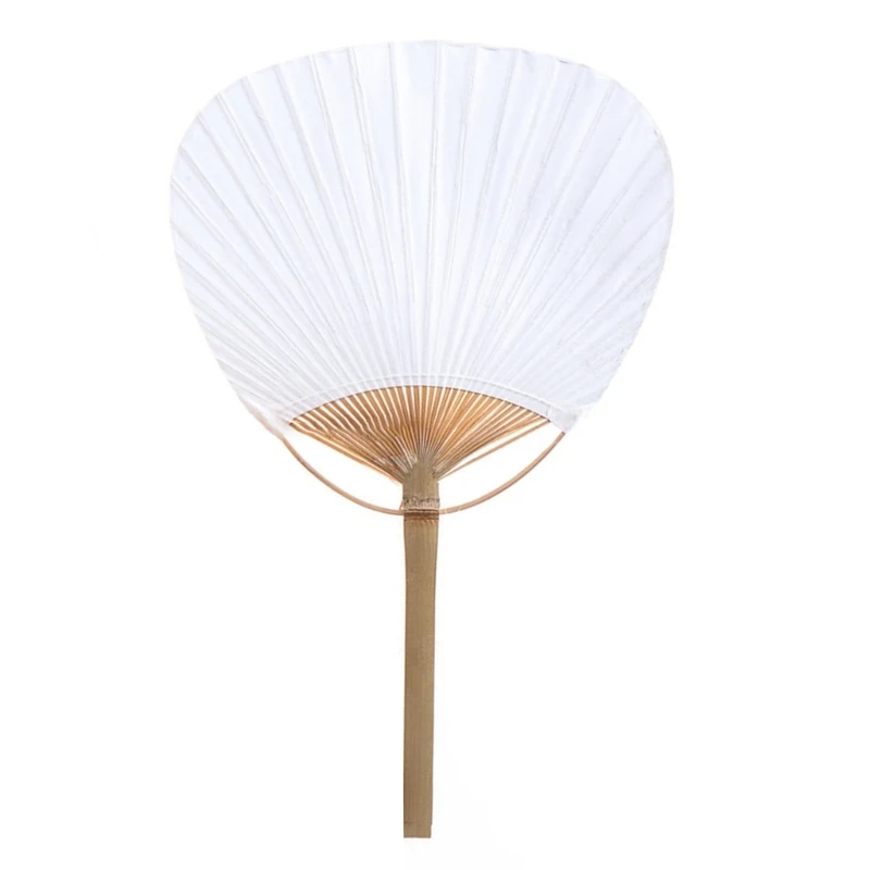 Round Hand Fan with Natural Handle Blank Paper Fans Foldable For Children