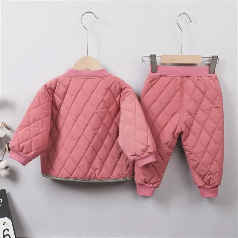 NEW Warm Coat Cute Infant Newborn Kids Girls Solid Clothes Long Pants 2pc/set Outfit Cotton Kids Boys Tracksuit Set 0-4 Years