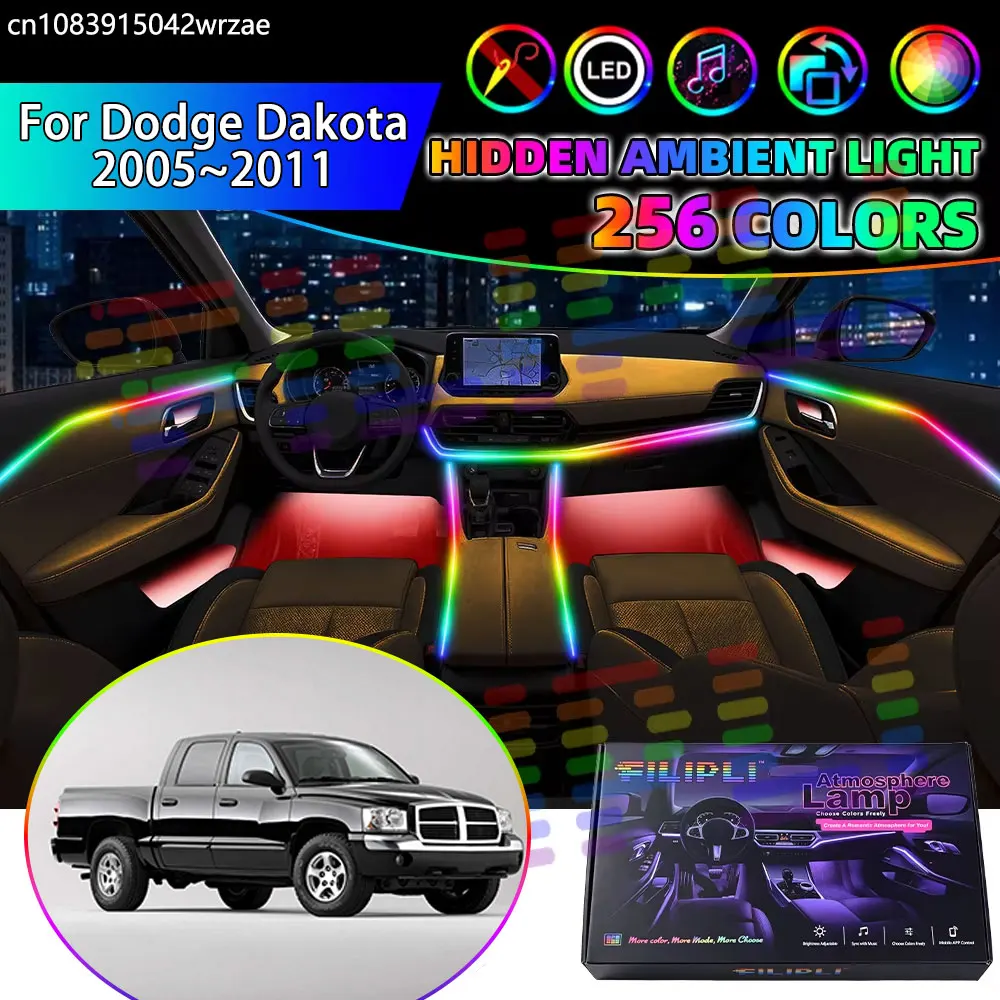 For Dodge Dakota 2005~2011 Ram RGB Car Interior Ambient Lights Strips Breathing Lighting Kit App Control LED strips Accessories