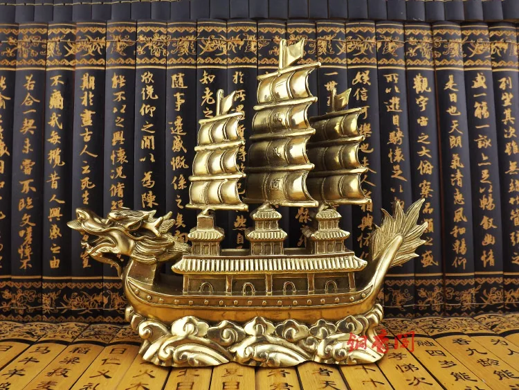 TOP COOL # HOME office company efficacious  thriving business Mascot Success Dragon Sailboat FENG SHUI brass statue-GOOD