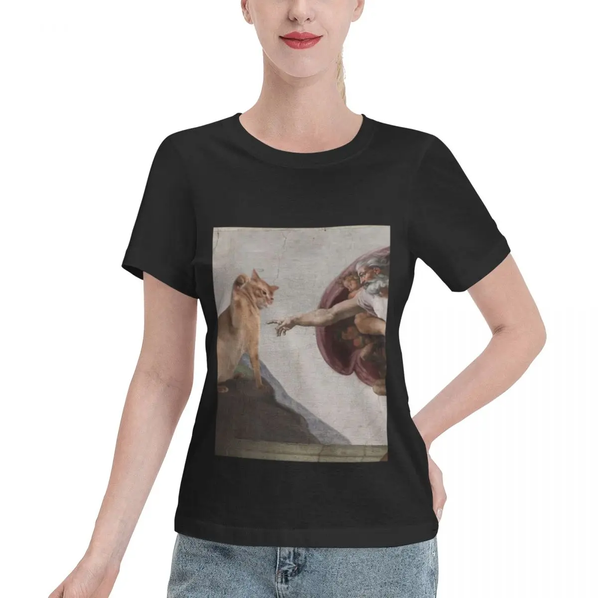 Easy To Pair PURRFECT CREATION And GOD Created Cats Boxy Women's T-shirt Solid Color Spring Autumn Top