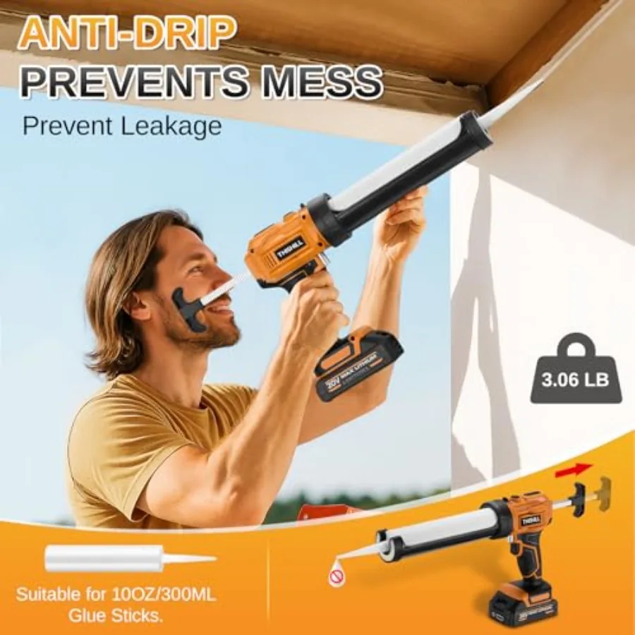 مسدس السد الكهربائي 10 أونصة/300 مل مع نظام يعمل بالبطارية 20 فولت يتضمن بطاريتين 2.0 أمبير في الساعة و4 إعدادات للسرعة 9 قطع من السيليكون #6