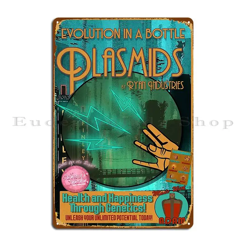 Bioshock Plasmids Publicidad Punchitgraphics Letrero de metal Diseño Pub Club Decoración de pared de hierro Diseño Cartel de estaño Póster