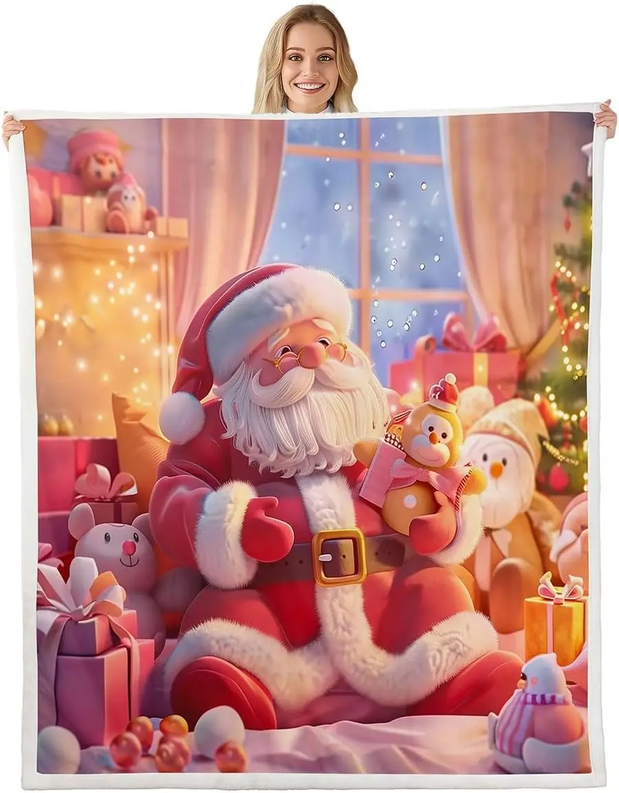 

Розовые одеяла с изображением замка и Санта-Клауса, одеяло с мультяшной рождественской тематикой для детей, девочек и мальчиков, женский декор комнаты, зима, Новый год