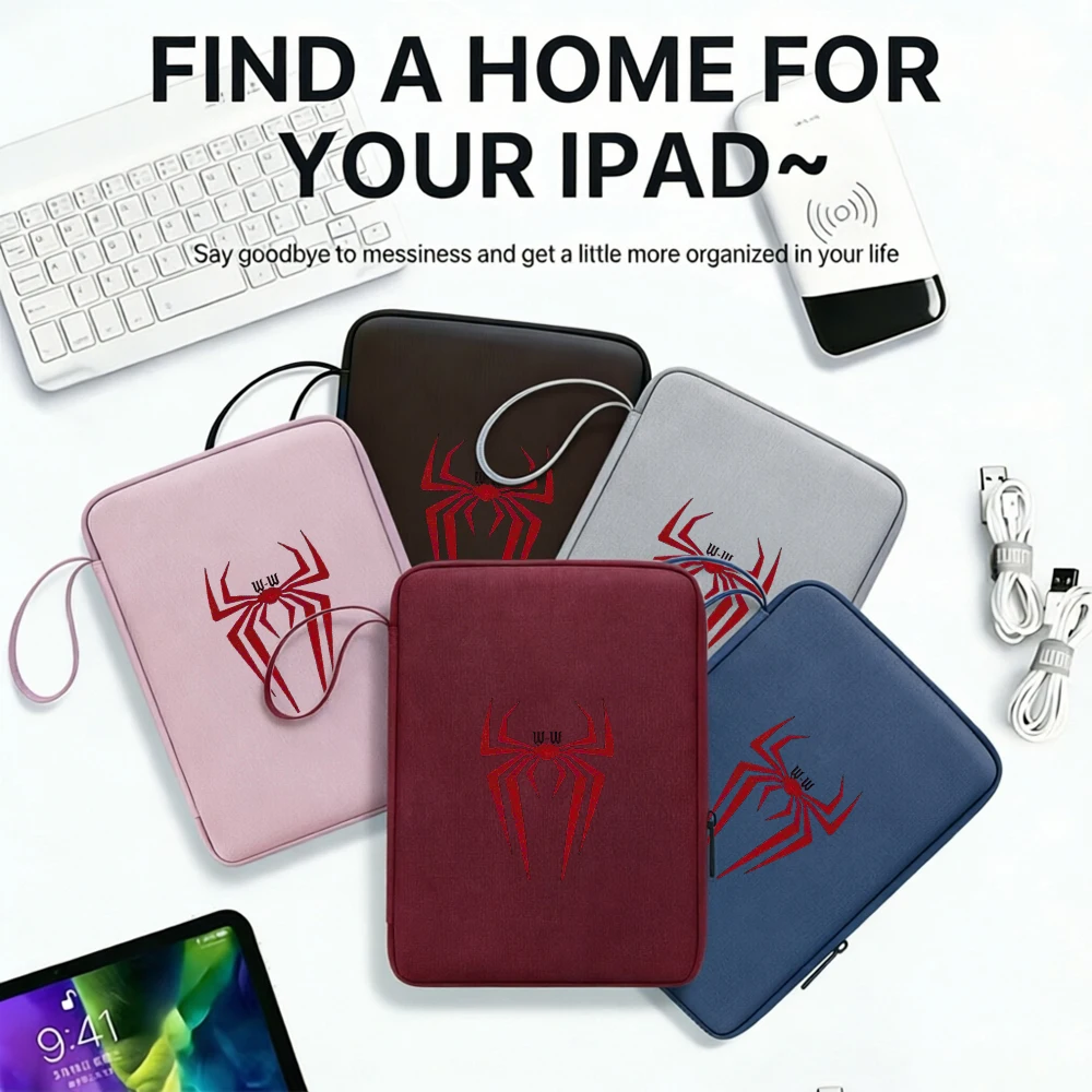 1PC Spider web Print Tablet Sleeve, Pink, Dual Compartments With Pen Mesh Pocket, Shockproof Anti-scratch Waterproof, Ins Cartoo