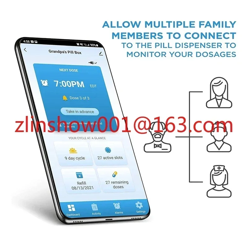 Bluetooth Automatic Pill Dispenser And Remote Medication Monitoring System, Adjustable Lights For Every 9 Dose, Prescription