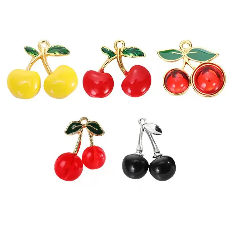 WZNB 5Pcs Kawaii Crystal Cherry Charms Resin Fruit Pendant for Jewelry Making Handmade Necklace Earring Supplies Diy Accessories