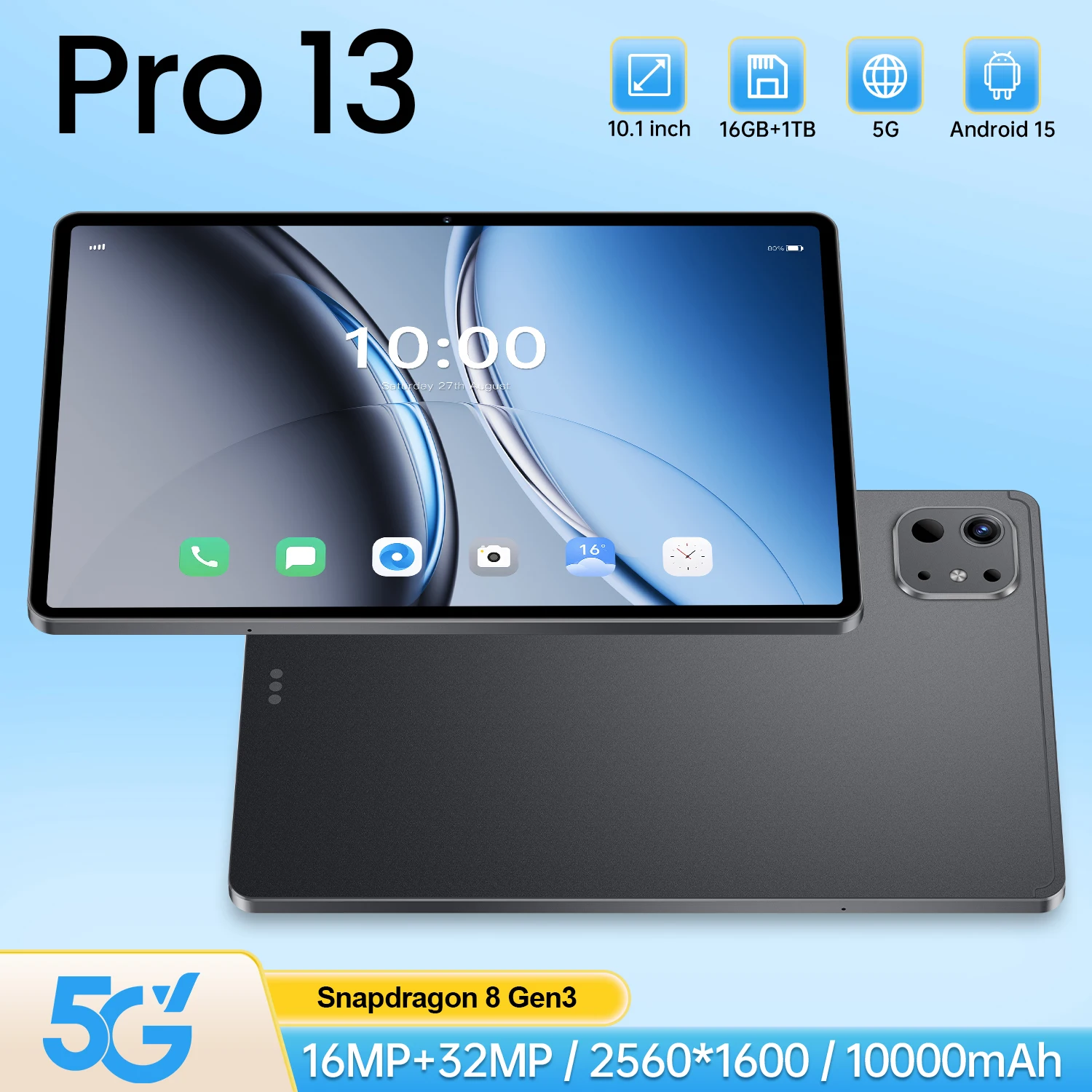 

2026 HOT Original Tablet Pro 13 PC 10.1inch HD Screen Global Version Snapdragon 10000mAh 5G Dual Card WiFi New Tab
