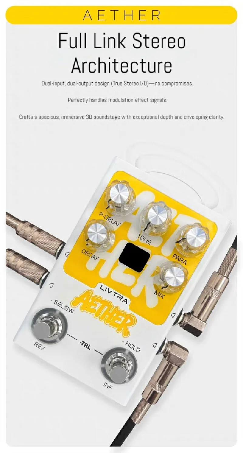 LIVTRA AETHER Guitar Effect Practice Pedal Stereo Modulation/Delay/Reverb Pedal Tap Tempo Professional Electric Guitar Accessory