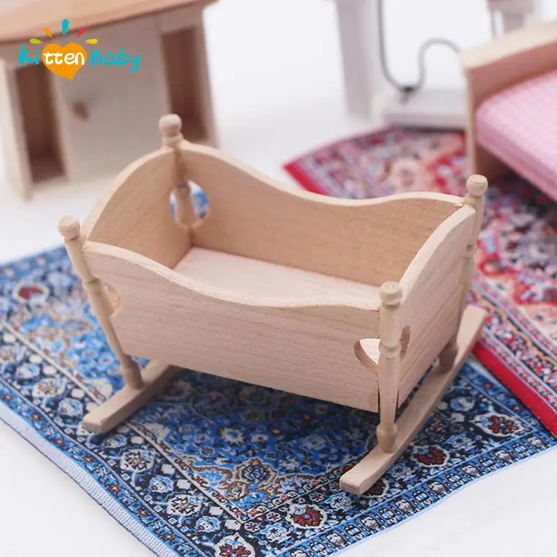 1:12 Miniature Dollhouse Crib Mini Cradle Pretend Play Nursery Children Room Furniture Dollhouse Accessories Play House Toy