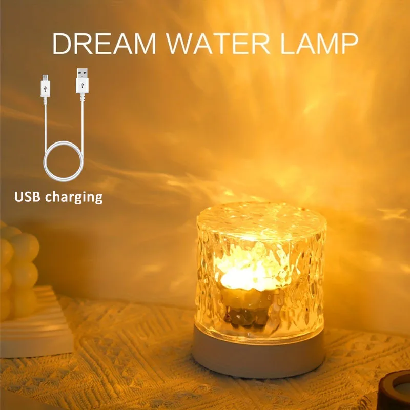 LED water ripple projector lamp, three-tone light table lamp, dimmable crystal night light atmosphere lamp bedside, gift