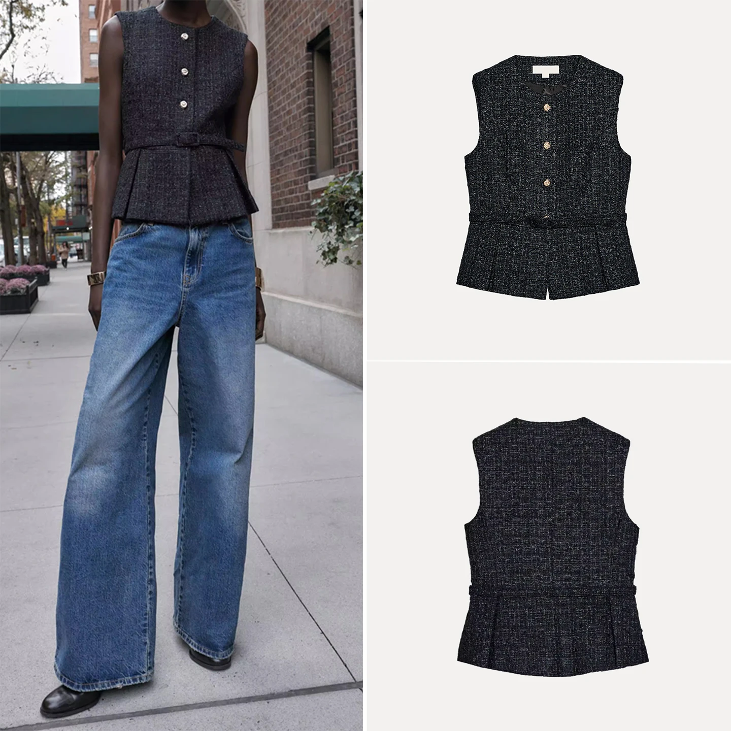 

Женский жилет с поясом цвета металлик, осень 2022, Новое поступление, Z, круглый, с одной пуговицей, чистый цвет