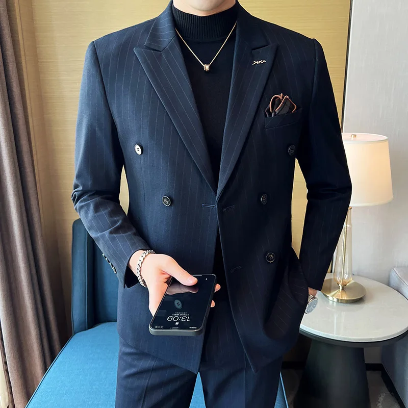 

Groom business casual men's striped suit two piece suit81