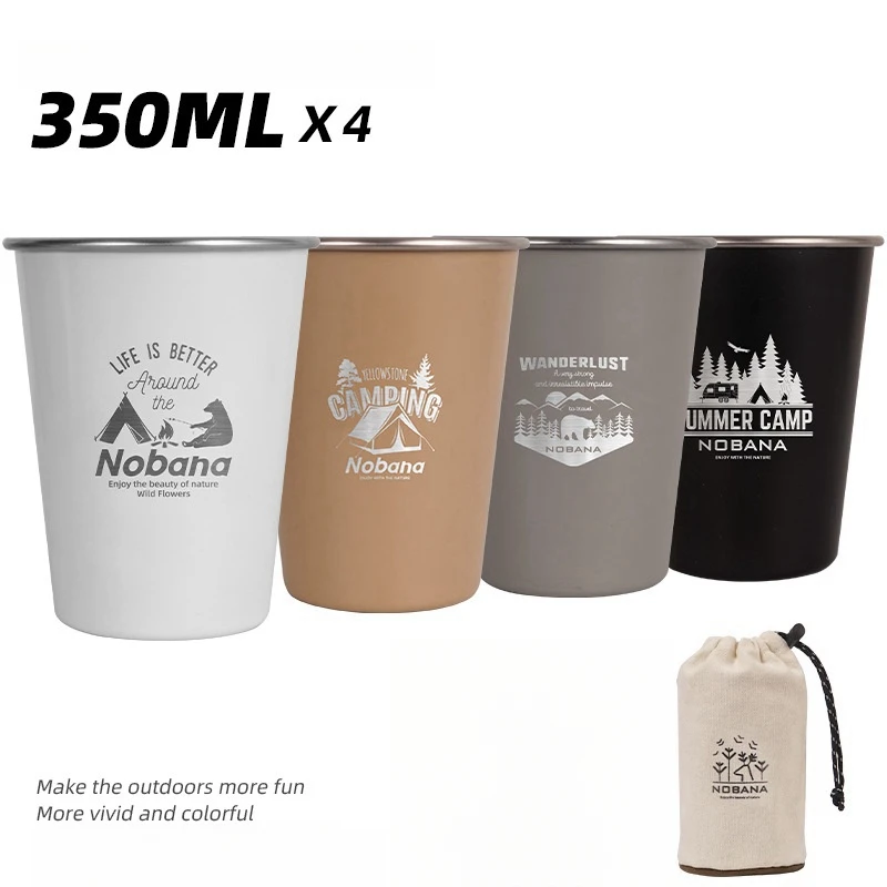 Outdoor Camping Ultralight Cup Set 4PCS 350ML Tableware Travel Cups Outdoor Stainless Steel Picnic Drink Cups New