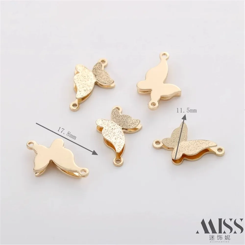 14K Gold-plated Thickened Double-layer Frosted Butterfly Double Pendant DIY Handmade Bracelet Necklace Connection Accessories