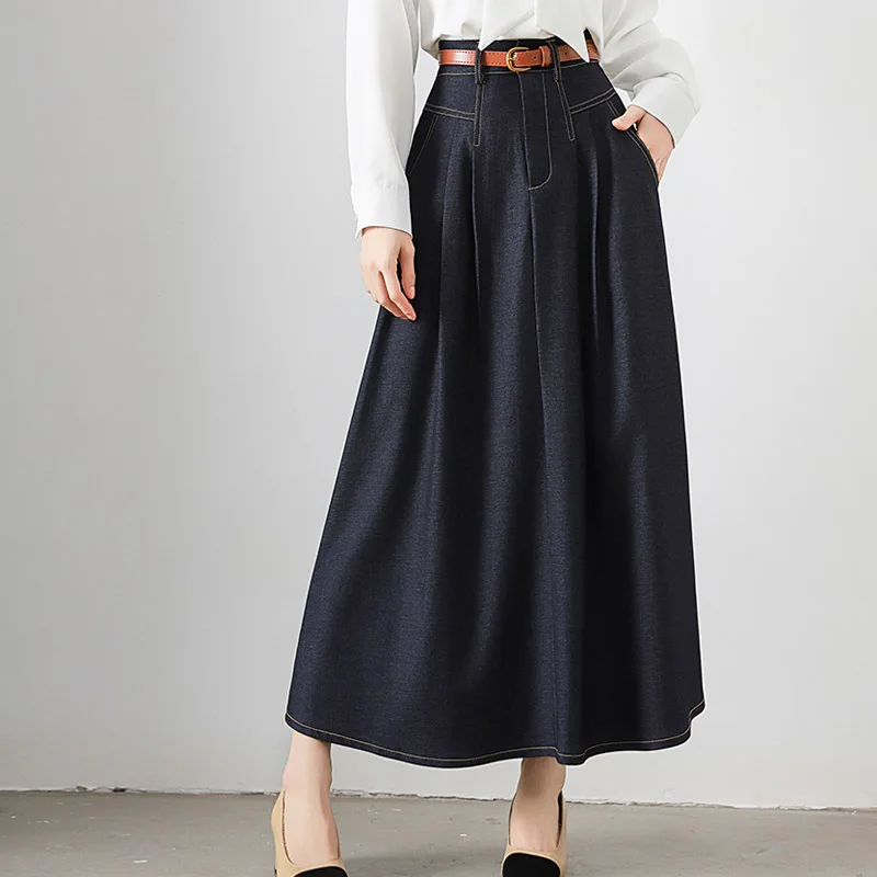 REALEFT Vintage High Waist Denim Women's Umbrella Skirts 2025 New Spring Summer Solid Casual Loose A-line Long Skirts Female