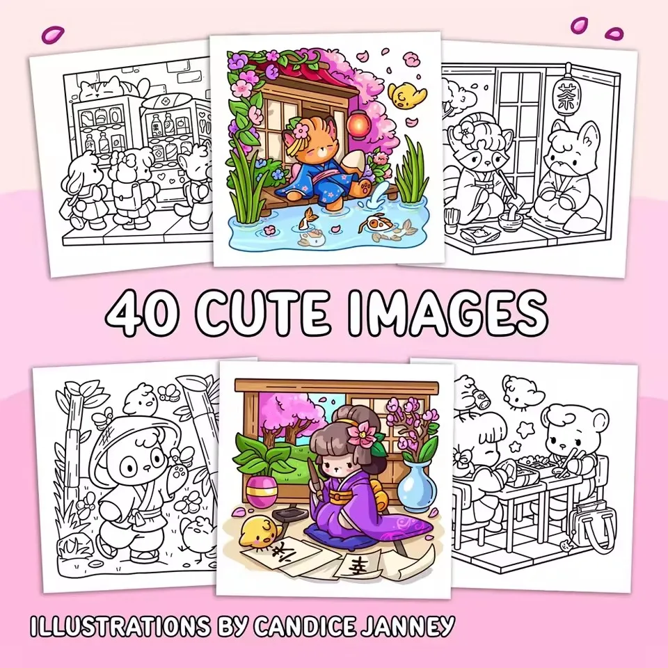 Cozy Japan Cute Coloring Book - Charming Characters and Delightful Japanese Scenes for Relaxation