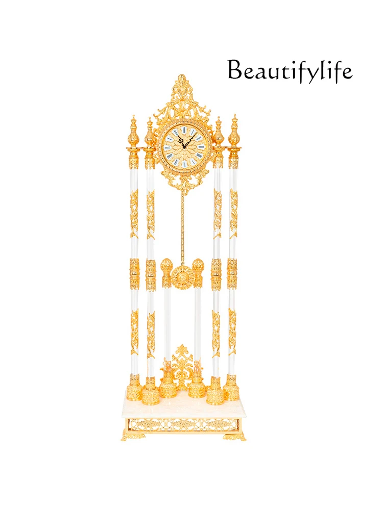 

High-grade quartz European mechanical floor clock Classical Italian gold-plated crystal clock Living room floor clock