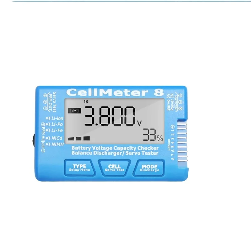 LCD Digital Battery Capacity Tester RC CellMeter8 2-8S Servo Lithium Polymer Lithium Dragon NiMH Battery Voltage Tester