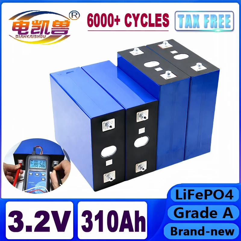 LiFePO4 Battery 3.2V 310Ah Grade A 6000+ Cycles Cell Brand New 310Ah Free Busbar For DIY 12V 24V 48V Battery Pack FREE TAX