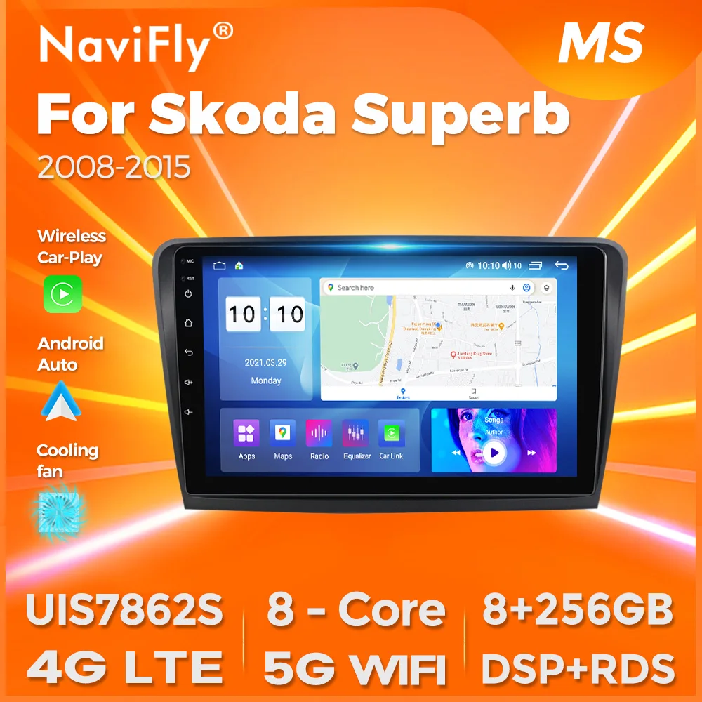 

Navifly Автомобильный Стерео Мультимедийный Видеоплеер Для Skoda Superb 2008-2015 Беспроводной Carplay Android Auto 4G WIFI BT GPS DSP RDS