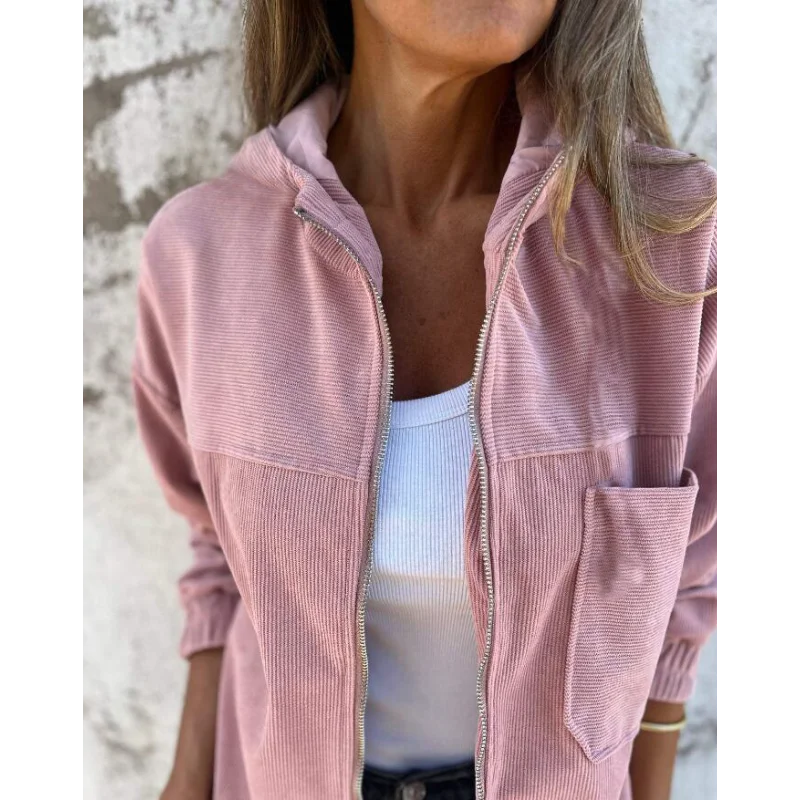 خريف جديد بلون بسيط نمط سروال قصير مقنع سترة للنساء