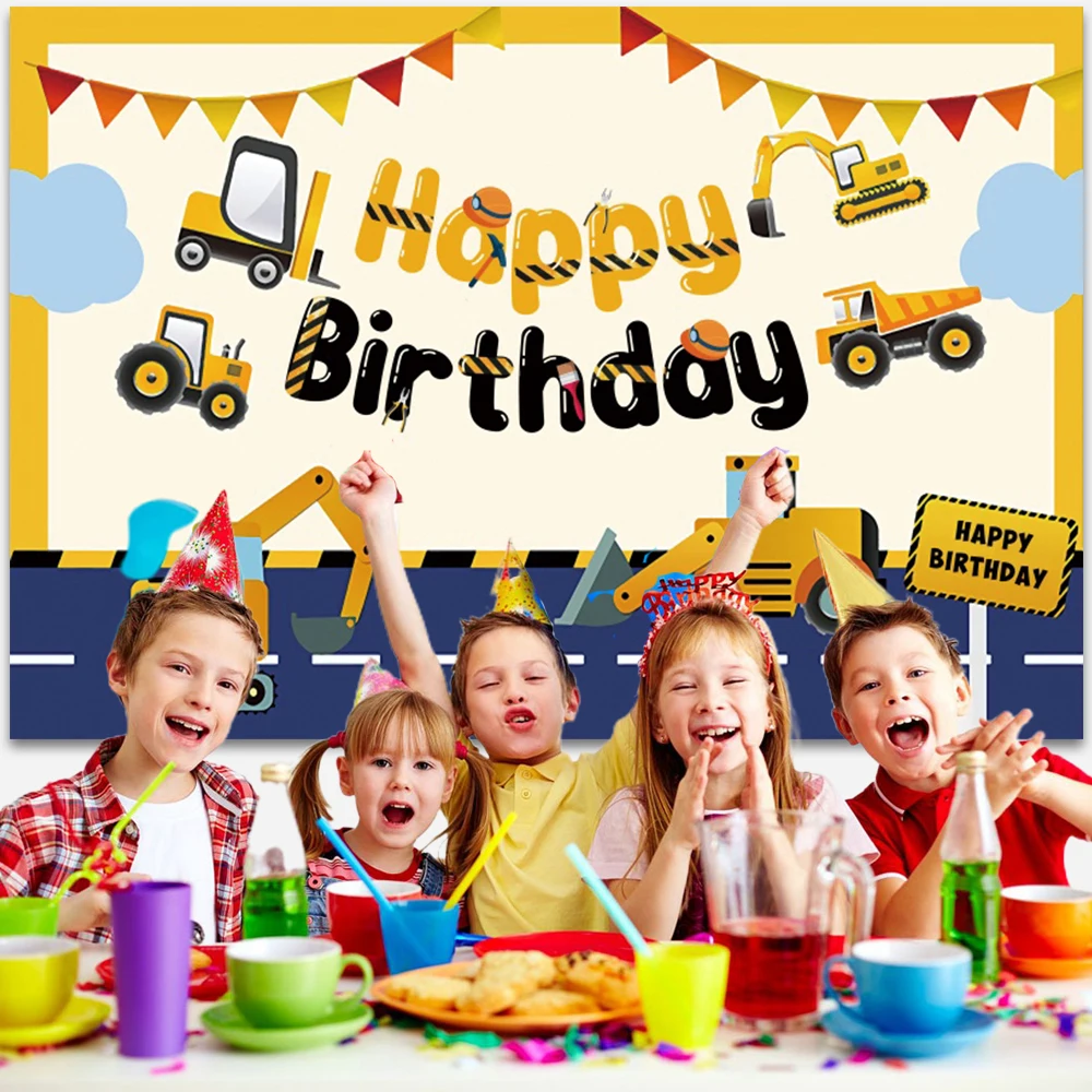 فريق البناء خلفية التصوير الفوتوغرافي حفلة عيد ميلاد الطفل حفارة سيارة المرور التصوير خلفية الديكور استوديو الصور #5