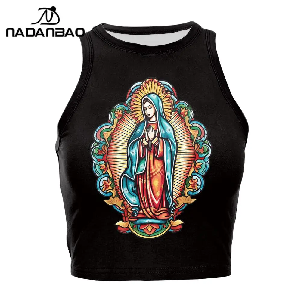 NADANBAO Our Lady of Guadalupe Crop Top Girl Sleeveless Mini Top Women O-neck Sexy Vest Virgin Mary Streetwear Spring Summer