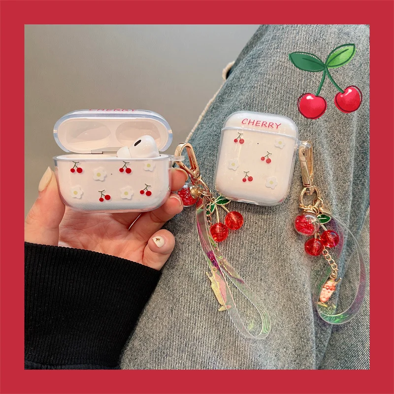 Ins lindo llavero de cereza para Apple AirPods 4 funda para auriculares inalámbricos Bluetooth para AirPods 3 Pro 2 funda suave para caja de auriculares