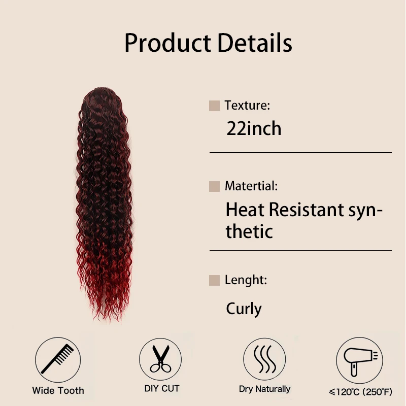 Long Kinky Curly Drawstring Ponytail for Women Synthetic Natural Puff Curly Pony Tail Hairpiece 22inch Brown Blonde Horse Tail