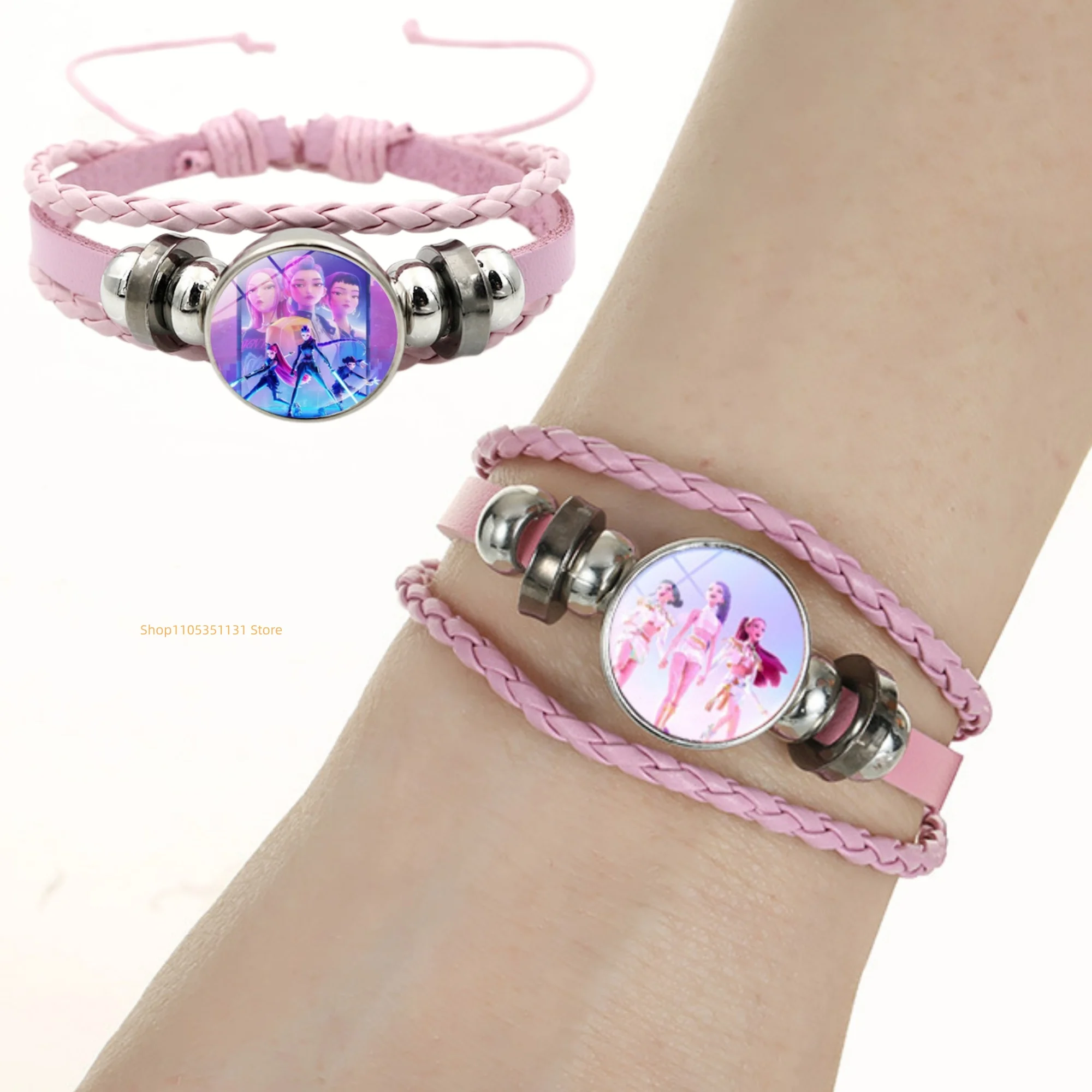 

Kpop Demon Hunters Bracelet Braided Leather Adjustable Huntrix Rumi Mira Zoey Anime Wristband Cosplay Accessories Gift for Fans