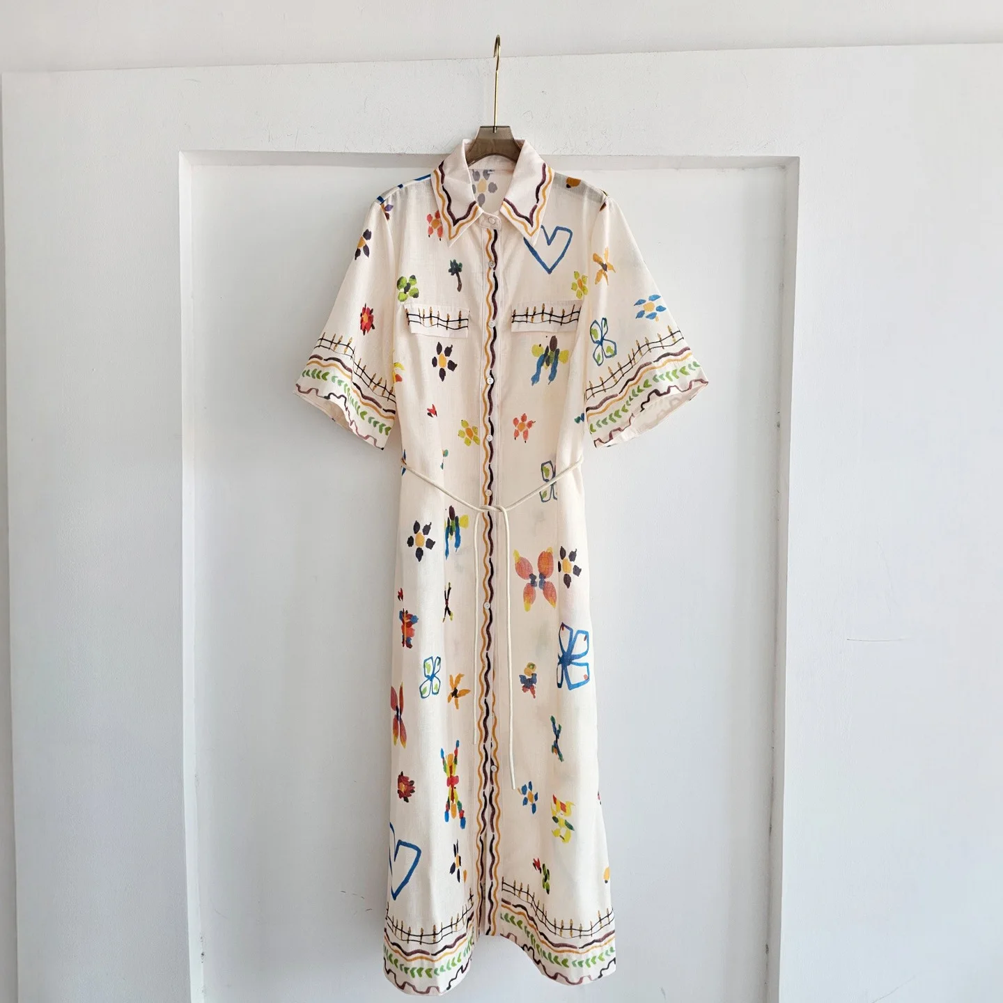 

2026 Summer Turn-Down Collar Short Sleeve Dresses Women Clothing Frensh Style Regular Fit Casual Holiday Designer White Dress