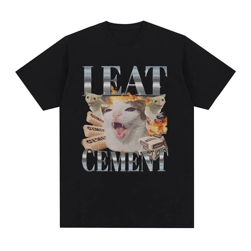 

Футболка I Eat Cement Cursed Cat, забавная футболка с мемом, мужские и женские модные футболки с короткими рукавами, хлопковые повседневные футболки большого размера, уличная одежда