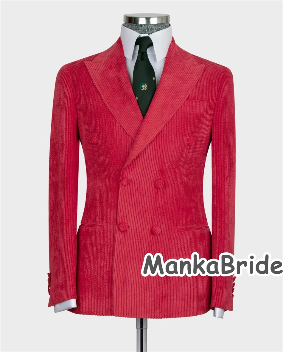 Costume de smoking à double boutonnage pour hommes, blazer masculin, rouge imbibé pour mariage, fête formelle, vêtements d'affaires, 2 fentes, hiver, automne