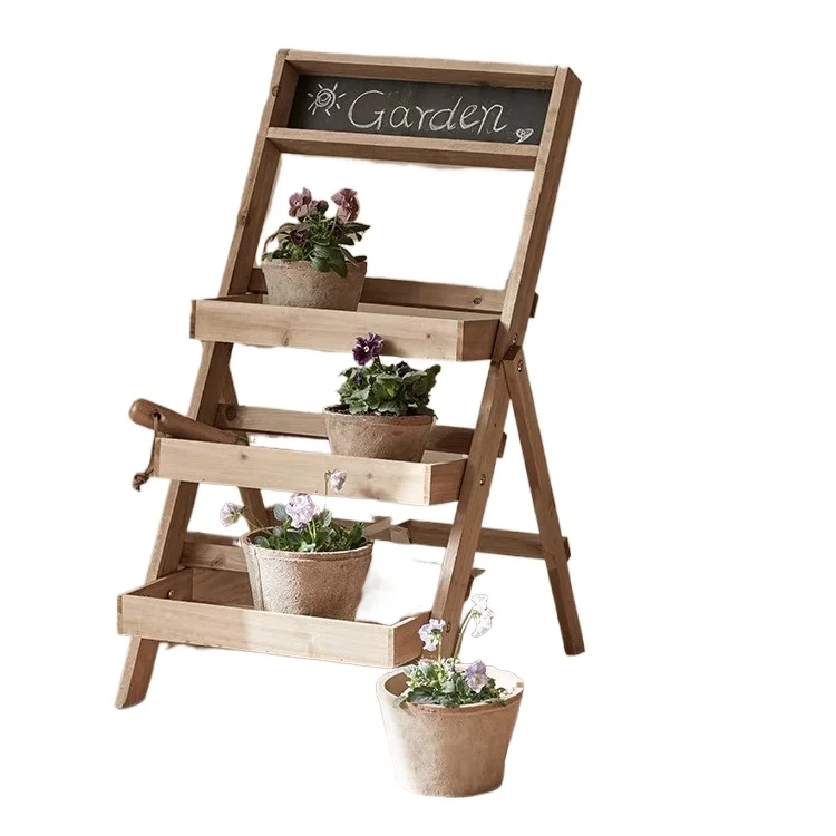 

Multi-layer solid wood floor-to-ceiling flower rack/balcony wooden succulent shelf folding outdoor garden