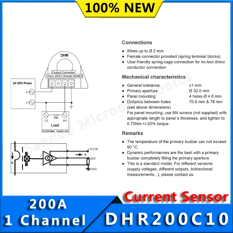 Imagem -04 - Original Dhr200c10 Dhr 200 C10 Sensor de Corrente 200a Efeito Hall Canal Módulo Bidirecional de Laço Aberto ac dc Novo