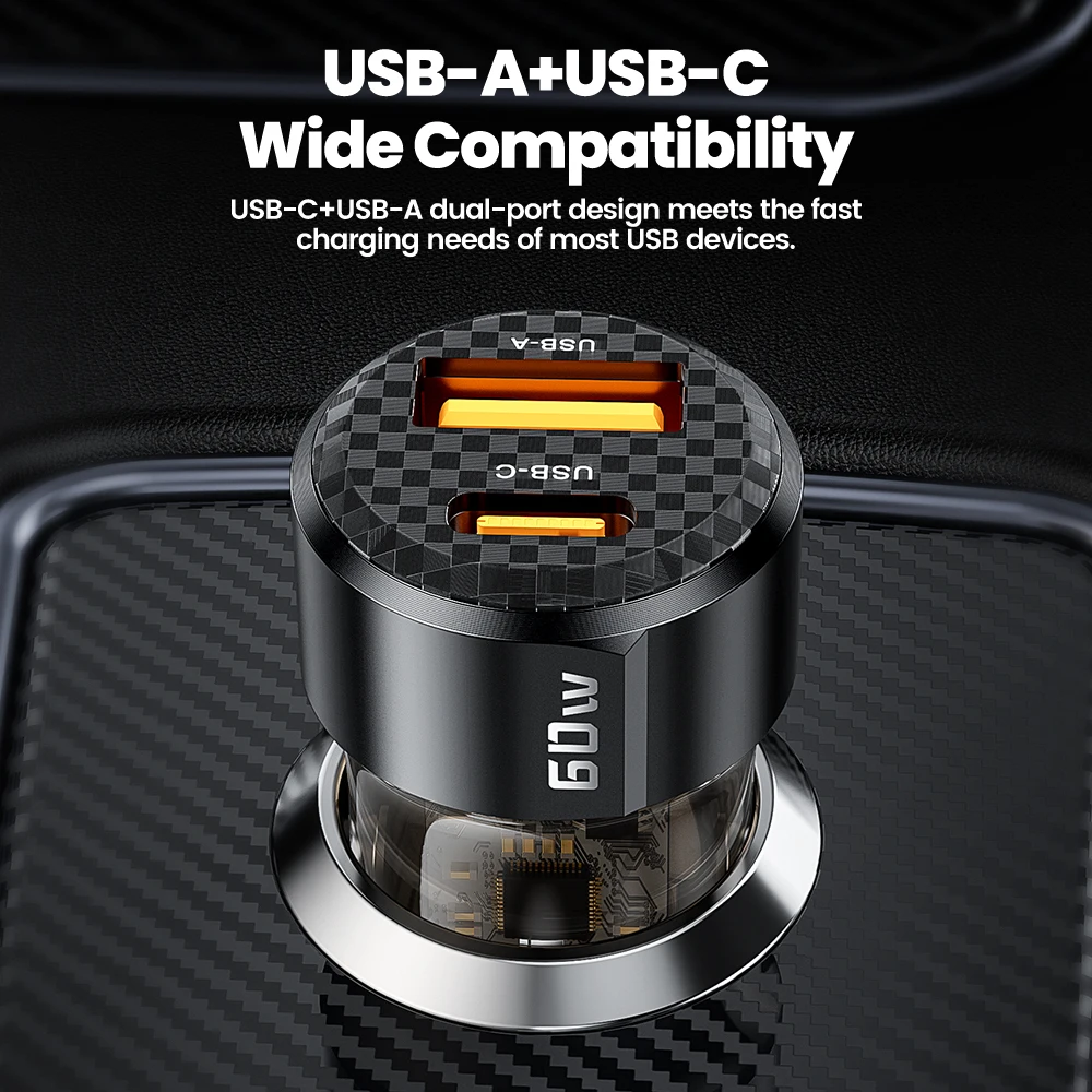 Toocki 60W USB Type C Car Charger Fast Charging PD USB C Car Mobile Phone Charger Adapter For iphone Xiaomi Samsung Huawei Phone