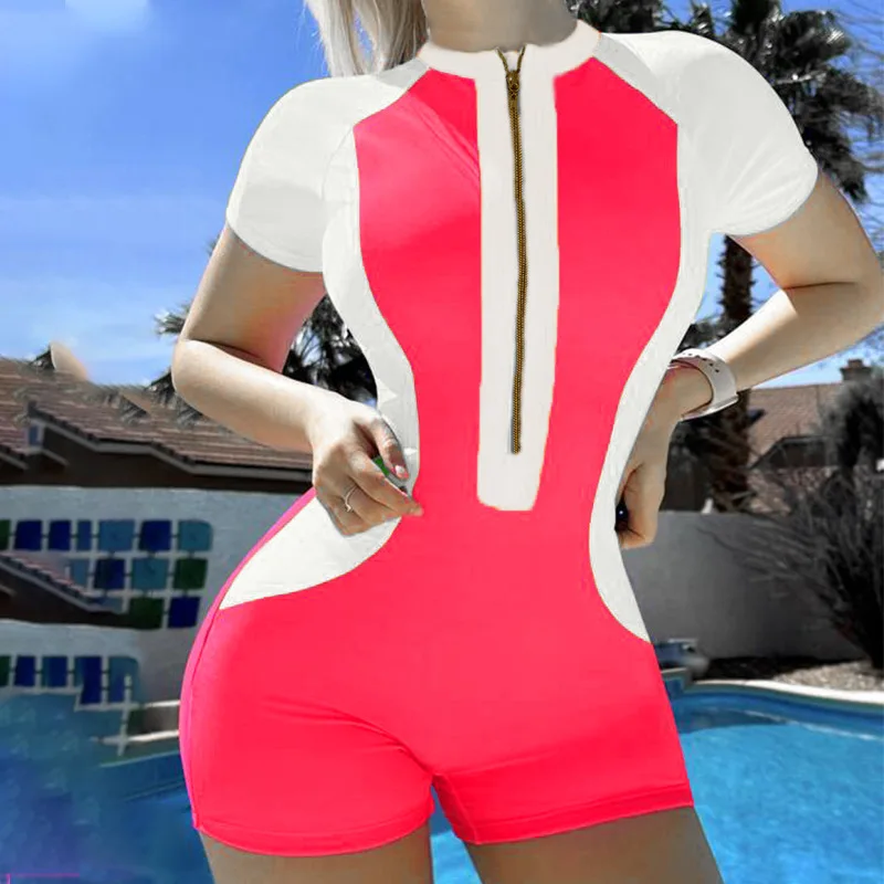 New Sexy Long Sleeves Surf Wear Women Swimwear Color Match Zipper Swimsuit Bathing Suit 2024 Summer Beachwear Female Bodysuit