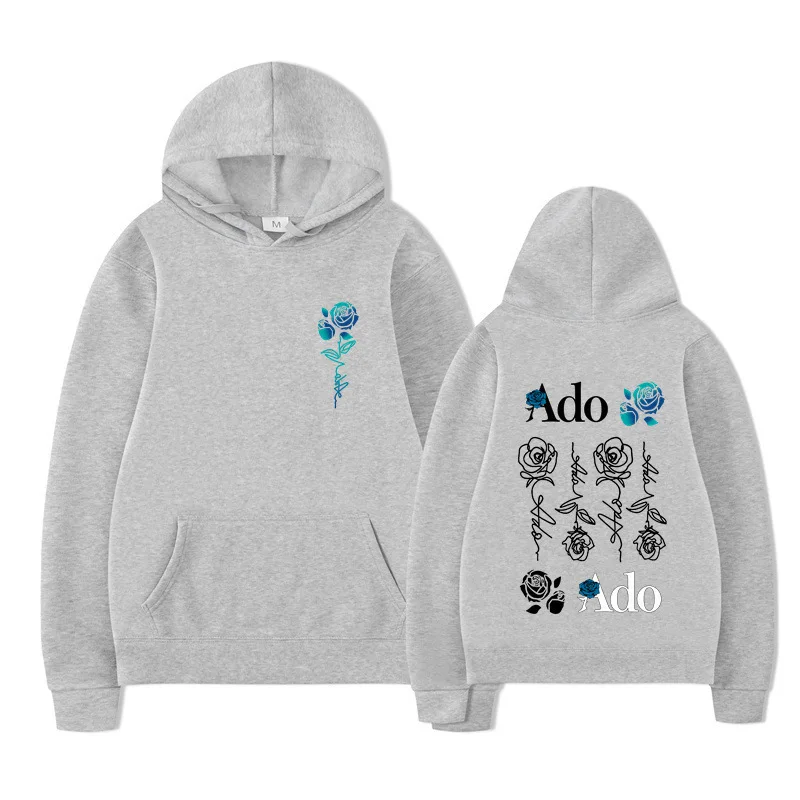 Ado Blue Rose Printed Hoodies Men Women Hooded Pullover Fashion Casual loose Sweatshirts Winter Long Sleeve Hoodie Streetwear