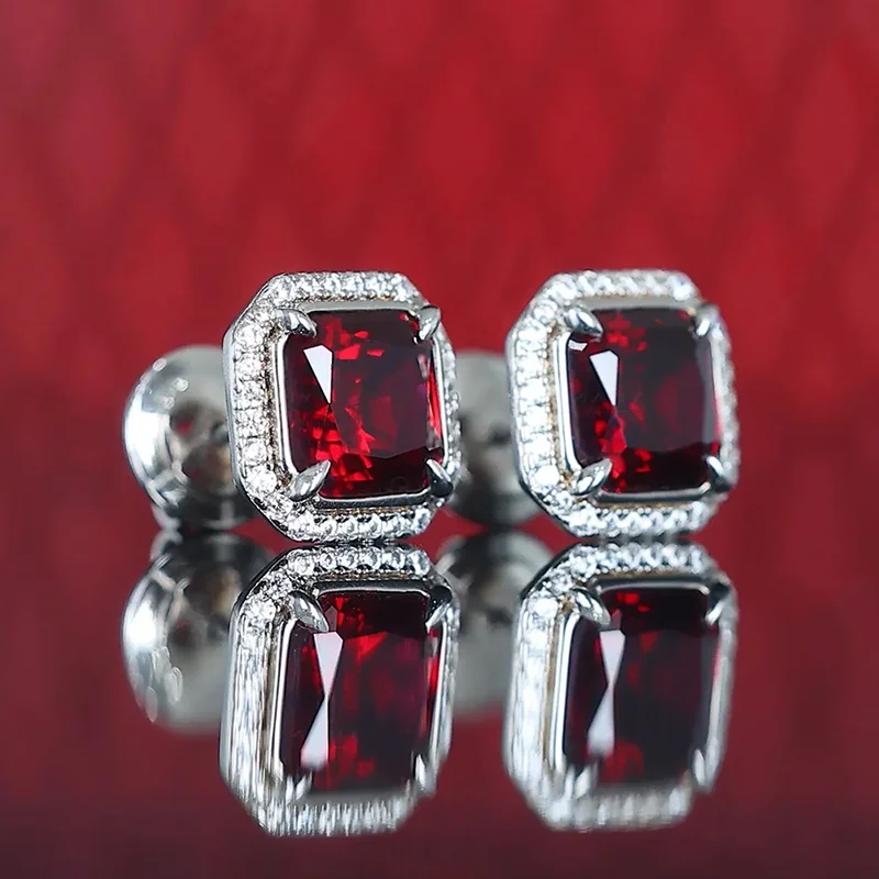 CAOSHI Fashion Silver Color Kolczyki sztyfty dla kobiet Jasnoczerwona biżuteria z cyrkoniami do codziennego użytku Urocze akcesoria na imprezę