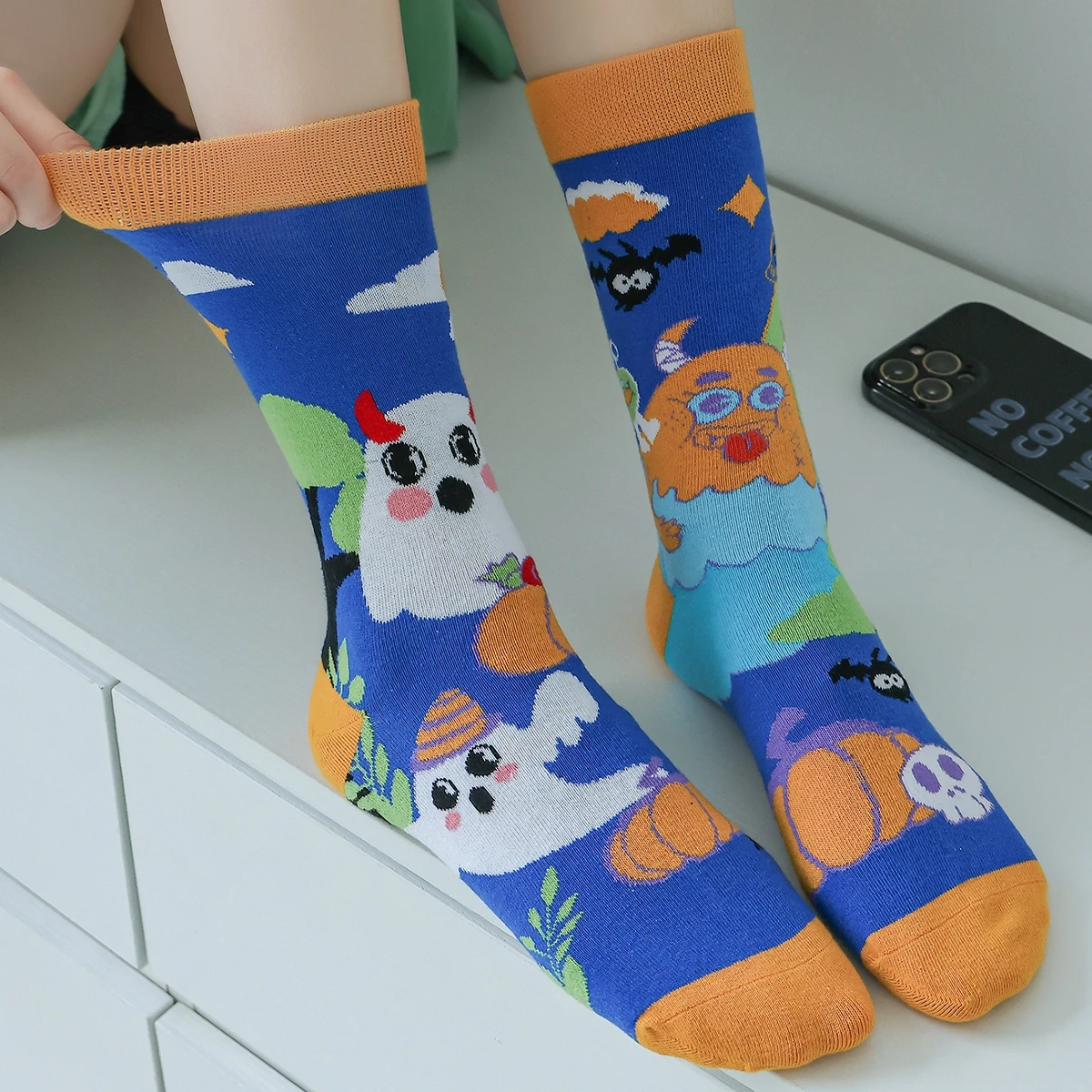 

Cartoon Pumpkin Halloween Knit Street Lovers' Tube Socks Exercise POP Long Short Women Gym Cotton Short Love Novelties Summer