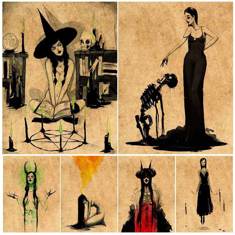 

Free Witch Sisters And Demon Girls Vintage Wall Art Canvas Painting Mysterious Witchcraft & Magic Art Poster Print Home Decor