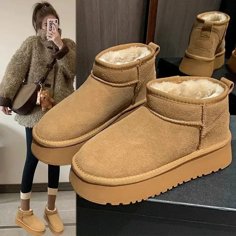 Bread shoes, snow boots, 2027 new women's winter fashionable women's shoes, thick soled waterproof, anti slip, warm cotton shoes