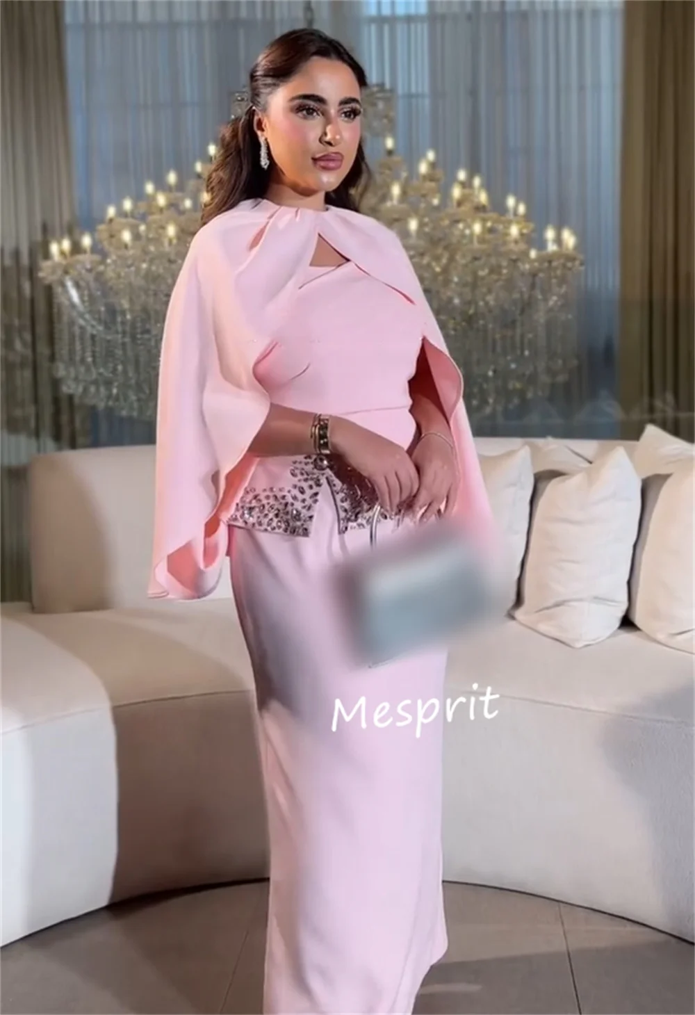 Customized High Quality Jersey Sequined Pleat Straight Scoop Neck Midi Dresses Bespoke Occasion Cocktail Classic