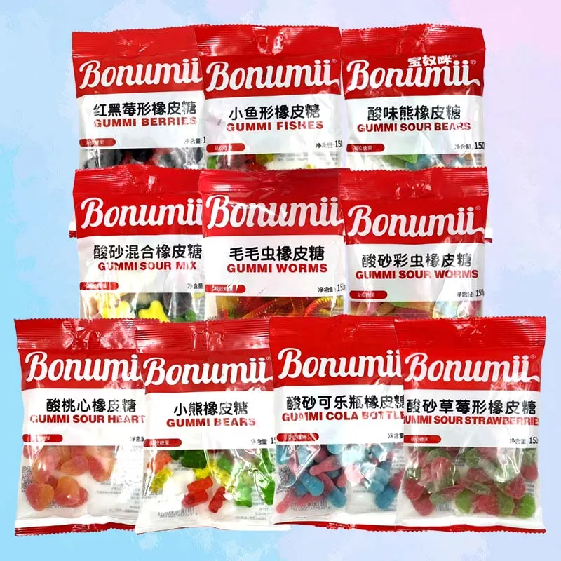 

Gummy Bonumii, 5,3 унции (150 г) * 2 упаковки, жевательные конфеты с фруктовым вкусом, кислой сахар, жевательные конфеты, случайные вкусы, доставка