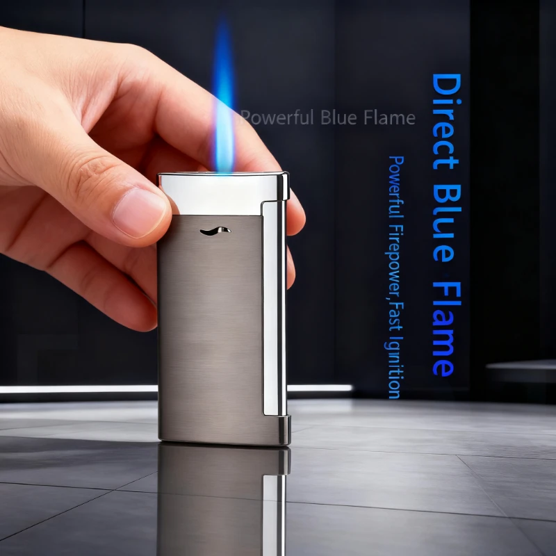 

New Cigar Butane Lighter - Metal Windproof Blue Flame Turbo Torch, Side Pressure Ignition, Men's Essential Smoking Gadget