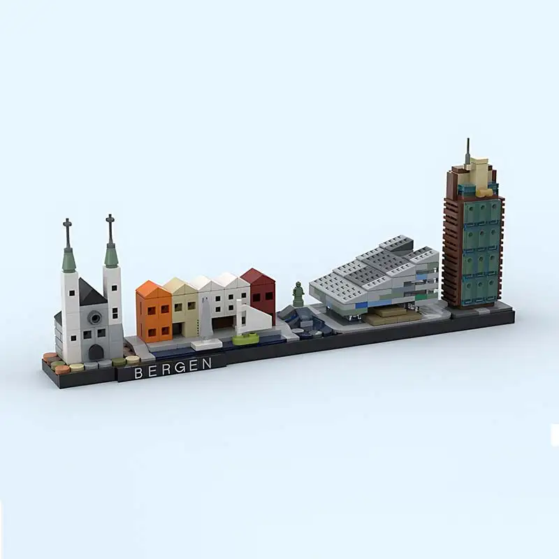 MOC Bergen Skyline arquitectura de ciudad bloques de construcción montaje clásico Street View modelo Kit DIY juguetes para niños regalo de cumpleaños