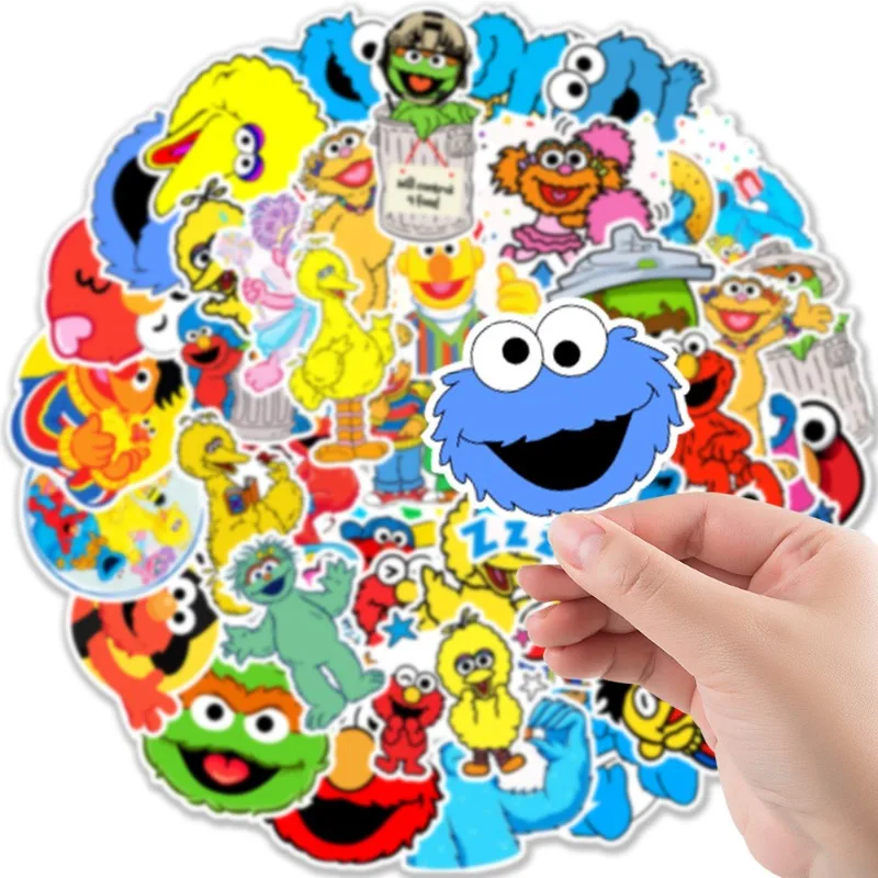 50 Stück / Set Niedliche Sesamstraßen-Aufkleber, nicht wiederholend, wasserfeste Aufkleber für Kinder, Partygeschenke, Geschenkdekoration – Detail 3