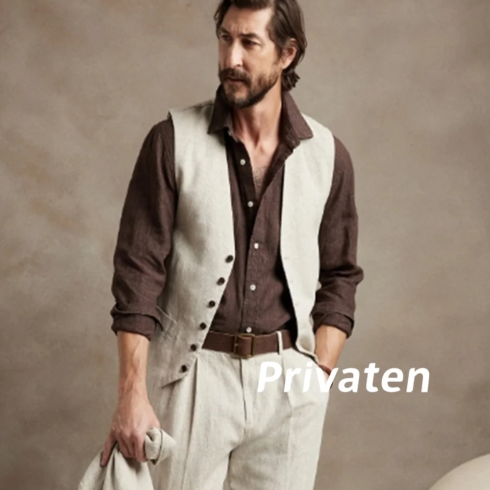 

Men's Vest Single Breasted V-Neck Beige Casual Sports Cardigan Party Dinner Retro Men's Top Jackets chalecos para hombre