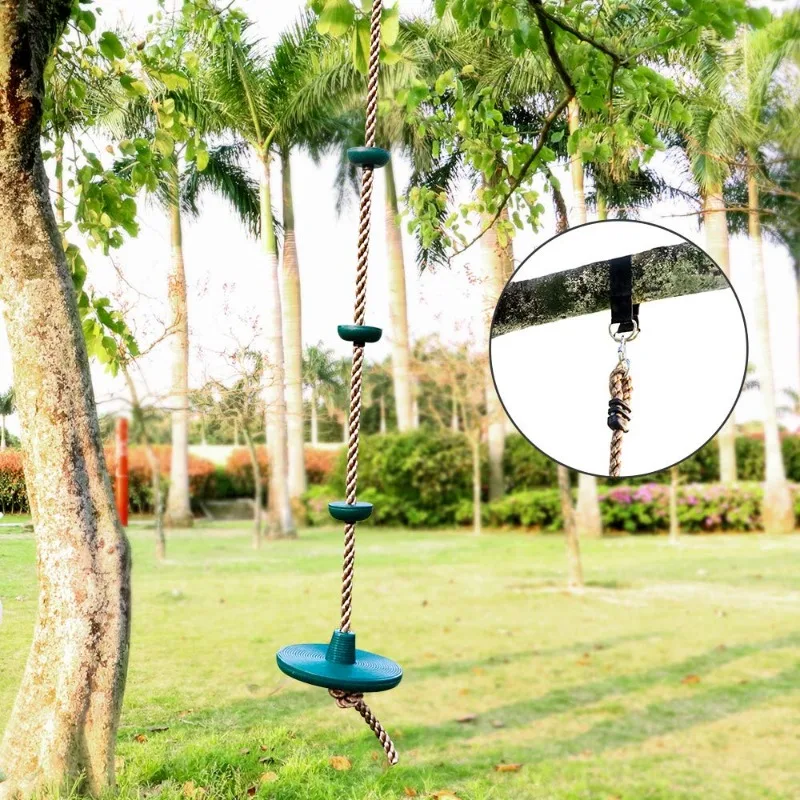 Kids Fitness Climbing Rope with Platforms and Disc Swing Seat Set Outdoor Swing Set Garden Toy Playground Accessories